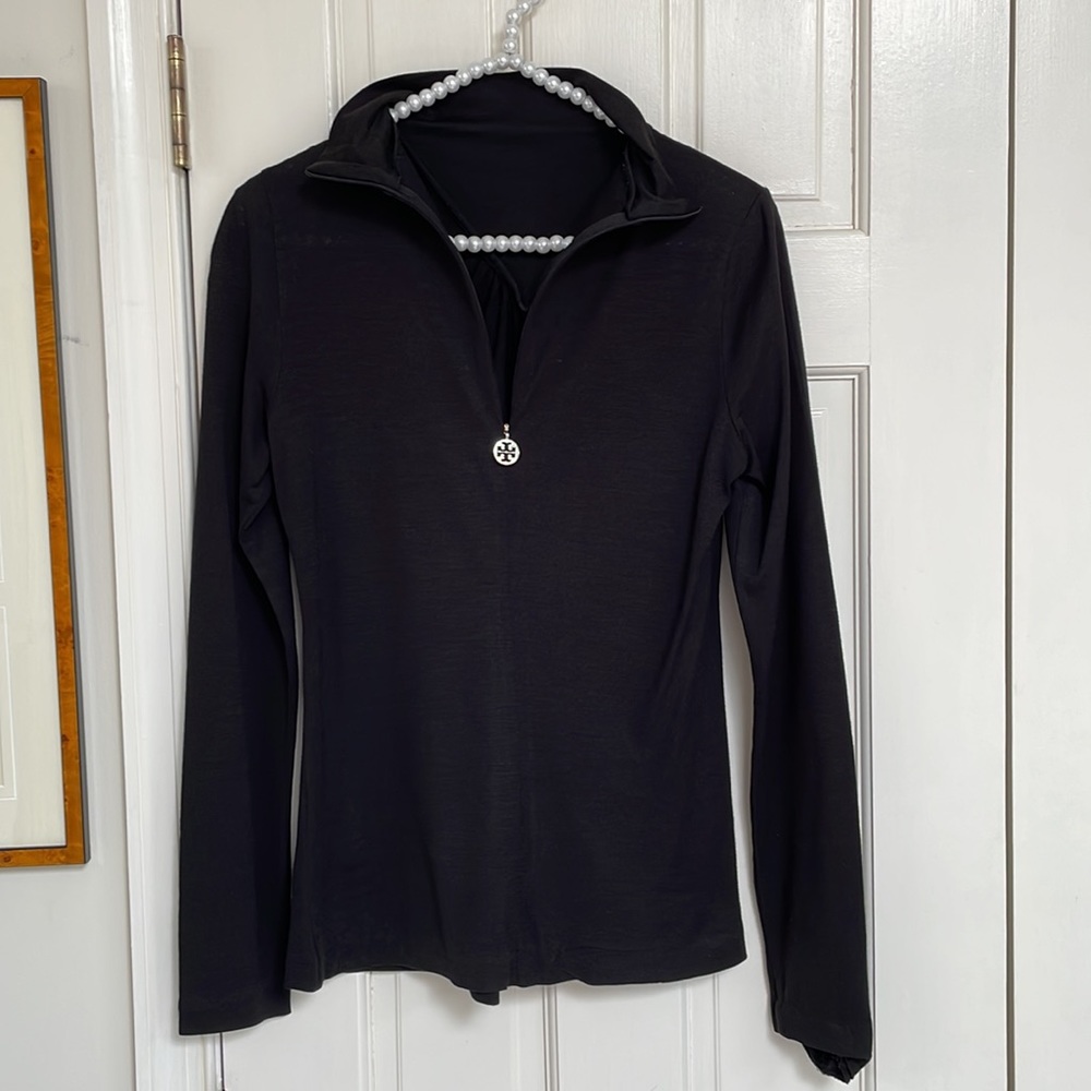 TORY BURCH - BLACK LIGHTWOOL TOP - Picture 1 of 9